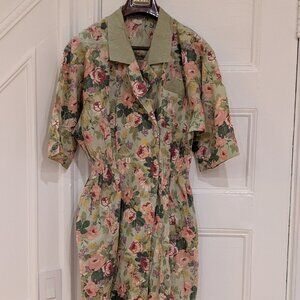 Cabrais Women's Vintage Pink Floral Button Down Front Checkered Collar Dress 14